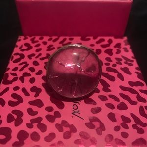 Pink crackle glass dome & sterling silver ring, vintage.